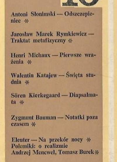 Słonimski, Rymkiewicz, Michaus, Katajew, Kierkegaard - Twórczość nr 10/1967